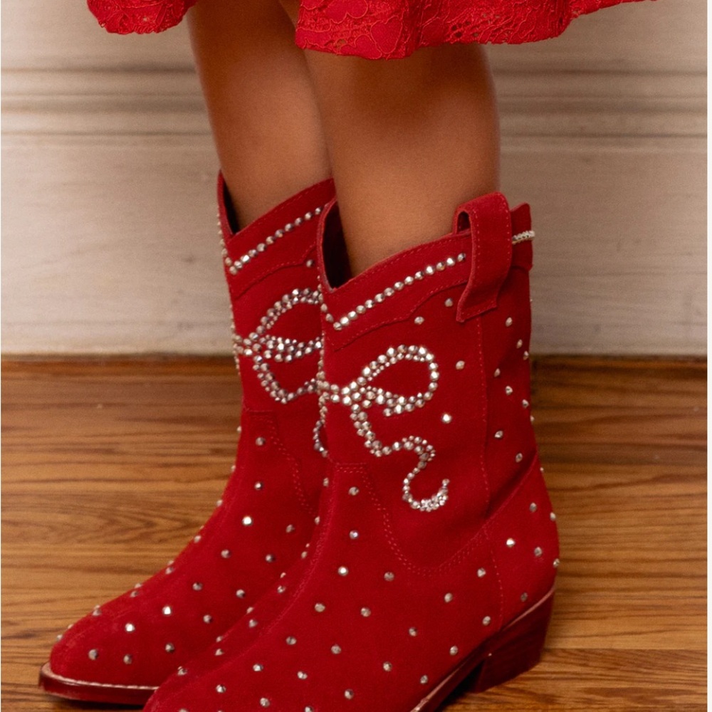 Ivy City Mini Channing Bootie in Red Red Western Boots with Rhinestone Detailing